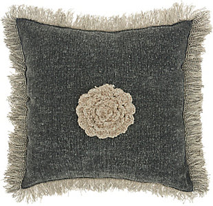 Nourison Life Styles Crochet Flower 16" x 16" Charcoal Indoor Throw Pillow, , large