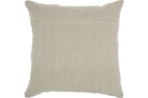 This charming throw pillow is a soft shade that blends easily with other colors. The handcrafted cotton accent pillow has a subtle pattern that never goes out of style and looks good in just about any setting.Cover made of cotton | Polyester fill | Handcrafted | Zipper closure | Spot clean | Imported