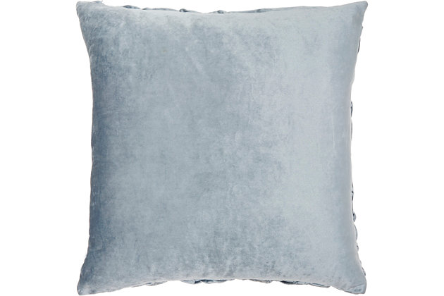 This velvet pleated wave throw pillow can dress up a sofa, sectional or loveseat and complement any color scheme. The handmade polyester accent pillow looks right at home in just about any setting, whether casual or formal.Cover made of 100% polyester | Polyester fill | Handmade | Zipper closure | Spot clean | Imported