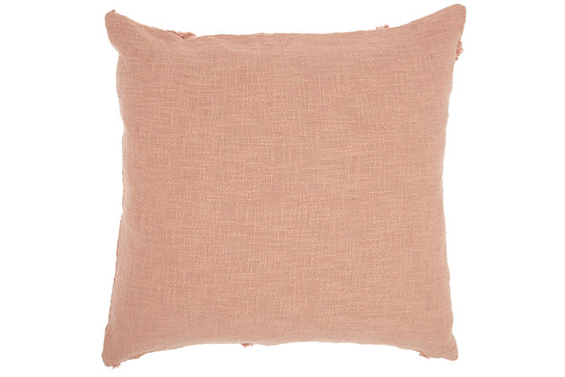 This versatile throw pillow blends easily with most colors. The handcrafted cotton accent pillow feels soft and has a subtle pattern that fits in any room. Cover made of cotton | Polyester fill | Handcrafted | Zipper closure | Spot clean | Imported