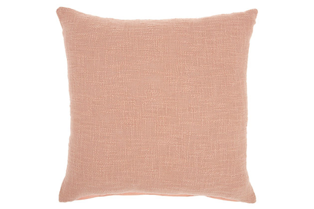 The subtle shade of this versatile throw pillow blends beautifully with most colors. The handcrafted cotton accent pillow feels soft and looks great in just about any room decor.Cover made of cotton | Polyester fill | Handcrafted | Zipper closure | Spot clean | Imported