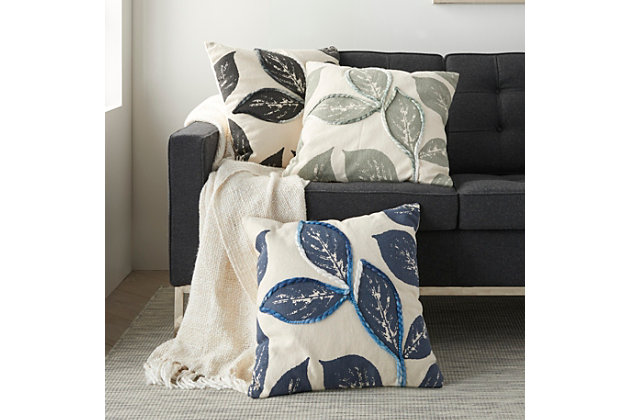 The botanical pattern on this throw pillow adds charm to any room. In subtle hues that blend easily with most colors, the handcrafted cotton and polyester accent pillow looks right at home in a casual sitting area or a more formal setting.Cover made of cotton/polyester | Polyester fill | Handcrafted | Zipper closure | Spot clean | Imported