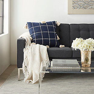 Nourison Life Styles Woven Check W Tassel 20"X20" Navy Indoor Throw Pillow, , rollover