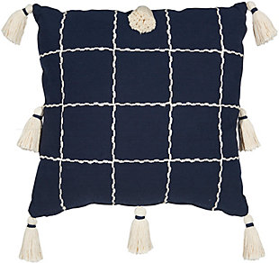 Nourison Life Styles Woven Check W Tassel 20"X20" Navy Indoor Throw Pillow, , large