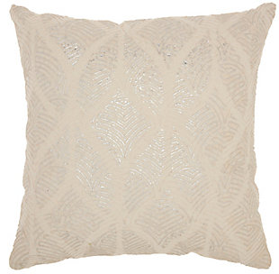 Mina Victory Mina Victory Life Styles Met Emb Feathers 18" x 18" Ivory/Silver Indoor Throw Pillow, , large