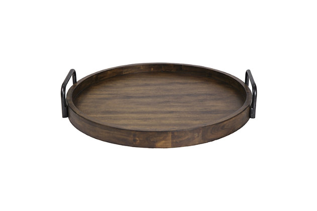 Truly Calm Reine Round Wooden Tray, Round Wooden Tray With Metal Handles