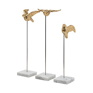 Mercana Set of 3 Metal Decorative Birds Finished In Gold, , large