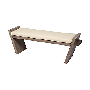 Elaine 58X20 Solid Wood Upholstered Cream Seat Entryway Bench, , large