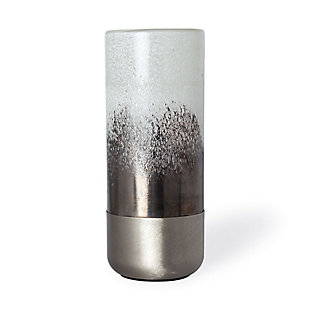 Mercana Tall White Brushed Silver Metal Bottom Glass Vase, , large
