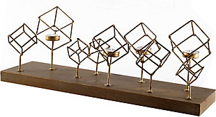 Mercana Wood Base Brass Cube Tea Light Table Candle Holder, , large