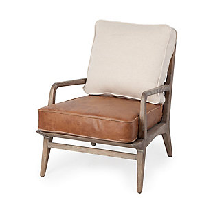 Harmen off-White Fabric And Brown Leather Seat Accent Chair, , large
