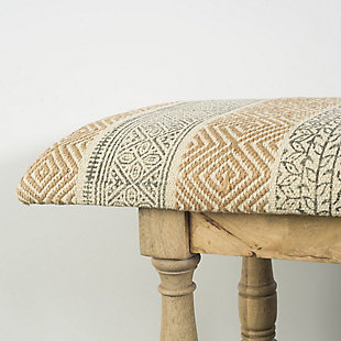 The Greenfield II is a stylish bench that features a four-legged, light-brown finished base made from solid Indian mango wood. Atop the durable mango wood top is a jute covered, perfectly padded seat with intricate patterns in shades of brown and orange. The soft wooden and fabric accents make the Greenfield II a great choice for spaces based on the Global Curiosities design style.The Greenfield II is a stylish bench that features a four-legged, light-brown finished base made from solid Indian mango wood | Atop the durable mango wood top is a jute covered, perfectly padded seat with intricate patterns in shades of brown and orange | The soft wooden and fabric accents make the Greenfield II a great choice for spaces based on the Global Curiosities design style