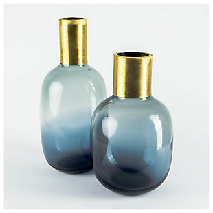 Mercana Tall Blue Glass Brass Top Vase, , rollover