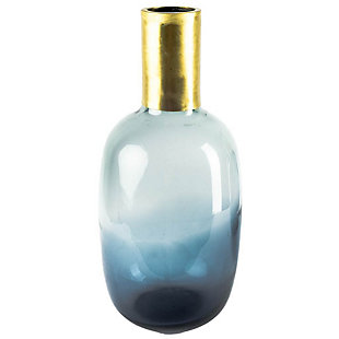 Mercana Tall Blue Glass Brass Top Vase, , large