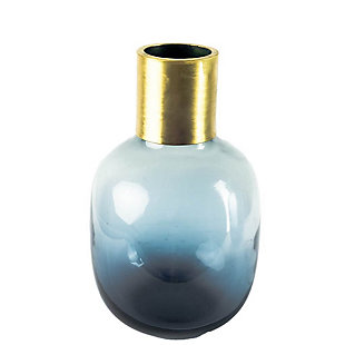 Mercana Short Blue Glass Antiqued Brass Bottom Vase, , large