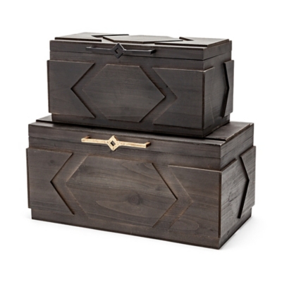 Mercana Set of Two Dark Stained Wooden Boxes, , large
