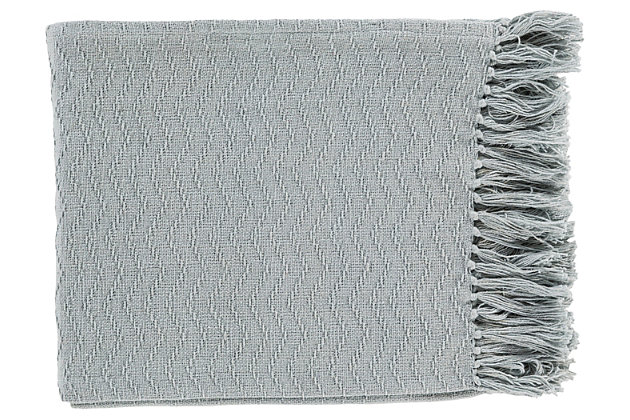 Woven chevron texturing and a chic, sophisticated shade make for a beautiful mix in this fringed artisan throw. Made of 100% cotton, it feels every bit as good as it looks.Cotton | Imported | Spot clean