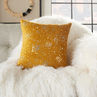 Gold fur throw online pillows