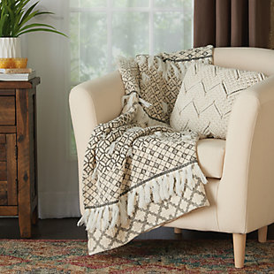 Our decorative throw blankets are a perfect layer for any couch, chair or bed. Luxurious to the touch, our throw blankets have a high-end design, look and feel. They are super soft, warm and extremely cozy. Each throw blanket is large enough to use as a blanket and stylish enough to use as an accent piece.Combination handmade and machine made | Indoor only | Spot clean | Natural | 100% cotton | Throw blanket | Imported