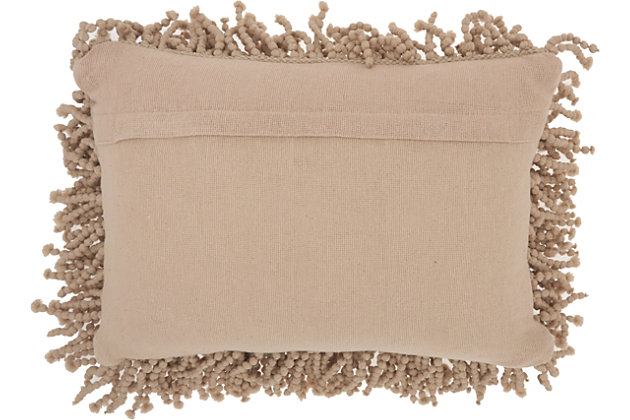 It’s groovy baby! Funky shag pillows are the easiest way to add texture and a fresh style to any room instantly. Available in earth tones or in striking, vivid colors that will suit a variety of design choices.Handmade | Indoor only | Spot clean | Beige | 83% polyester, 17% cotton | Zipper closure | Imported