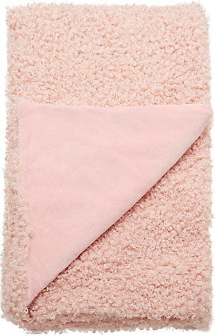 Nourison Mina Victory 50" X 60" Pink And White Curly Faux Fur Throw Blanket, , large