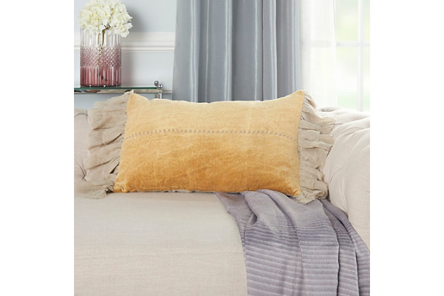 Make your space truly shine with the exciting, modern flair of the mina victory sofia collection. These beautiful throw pillows add a real sense of style and color to your favorite furniture piece with exceptional comfort and craftsmanship.Handcrafted | Indoor only | Spot clean | Yellow | Cotton velvet | Zipper closure | Imported