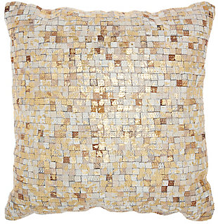 Nourison Mina Victory Natural Leather Hide 20" X 20" Throw Pillow, White/Gold, large