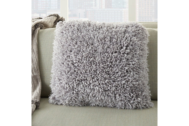 It’s groovy baby! Funky shag pillows are the easiest way to add texture and a fresh style to any room instantly. Available in earth tones or in striking, vivid colors that will suit a variety of design choices.Machine made | Indoor only | Spot clean | Light gray | 100% polyester | Zipper closure | Imported