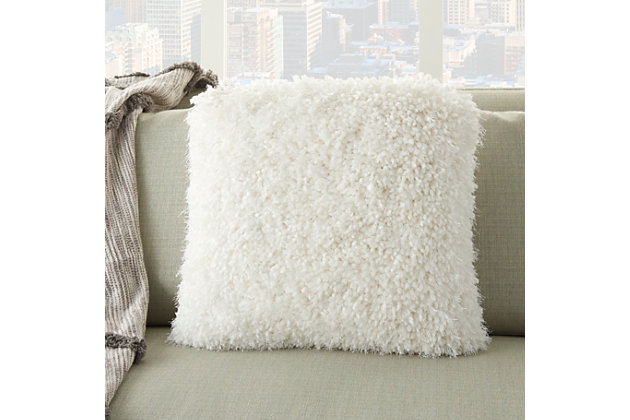 It’s groovy baby! Funky shag pillows are the easiest way to add texture and a fresh style to any room instantly. Available in earth tones or in striking, vivid colors that will suit a variety of design choices.Machine made | Indoor only | Spot clean | White | 100% polyester | Zipper closure | Imported