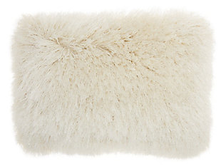 Nourison Nourison Shag Cream Yarn Shimmer Shag 18" X 18" Throw Pillow, Cream, large