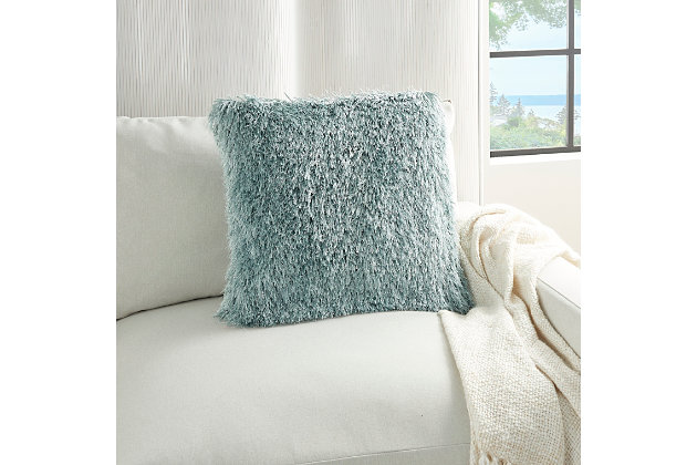 It’s groovy baby! Funky shag pillows are the easiest way to add texture and a fresh style to any room instantly. Available in earth tones or in striking, vivid colors that will suit a variety of design choices.Machine made | Indoor only | Spot clean | Celadon | 100% polyester | Zipper closure | Imported
