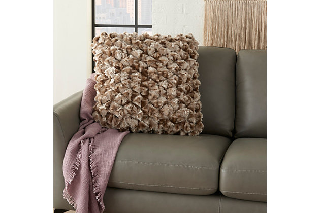 Make your space truly shine with the exciting, modern flair of the mina victory sofia collection. These beautiful throw pillows add a real sense of style and color to your favorite furniture piece with exceptional comfort and craftsmanship.Handcrafted | Indoor only | Spot clean | Beige | Polyester | Zipper closure | Imported