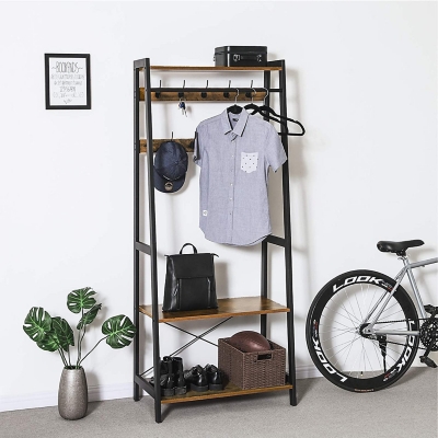 Industrial Coat Rack 2-Tiers with 9 Hooks, , large