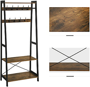 The combination of a sturdy metal frame and high-strength chipboard ensures a high stability of the coat rack even when loaded with heavy winter jackets; anti-tip kit for extra support2-Tiers Storage Shelf | 9 Heavy Duty Hooks | Made of metal and engineered wood | Assembly required