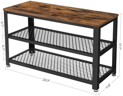 3-Tier Shoe Rack,Industrial Shoe Bench with Storage Shelves for Livingroom Brown