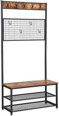 Industrial Hall Tree with Grid and 9 Hooks, , large