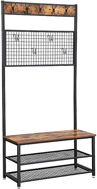 Industrial Hall Tree with Grid and 9 Hooks, , large