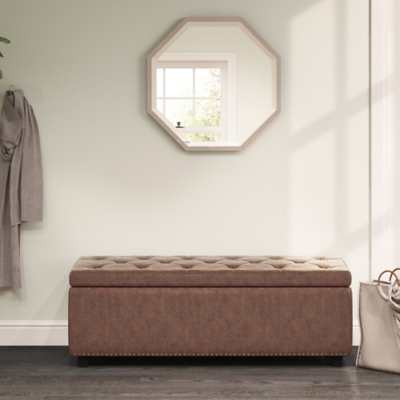 Hamilton Brown Faux Air Leather Storage Ottoman, , rollover