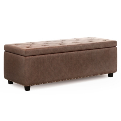 Hamilton Brown Faux Air Leather Storage Ottoman, , large