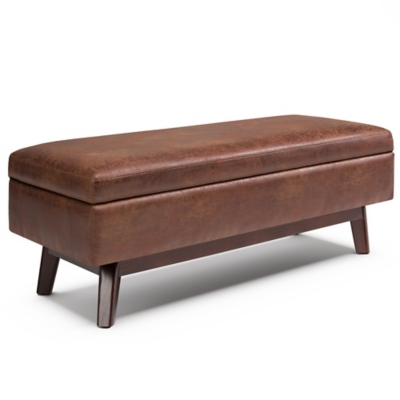 Owen Brown Faux Air Leather Modern Storage Ottoman, Distressed Saddle Brown, large