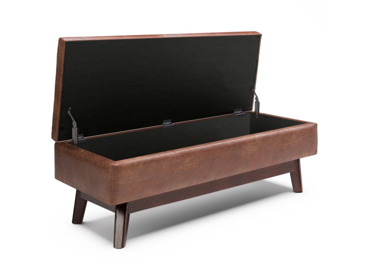 Owen Brown Faux Air Leather Modern Storage Ottoman, Distressed Saddle Brown, large