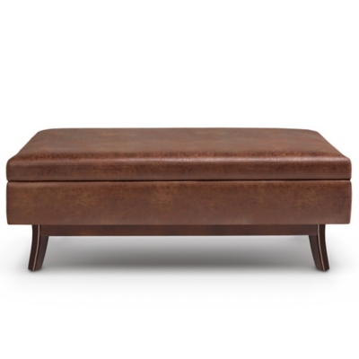 Owen Brown Faux Air Leather Modern Storage Ottoman, Distressed Saddle Brown, large