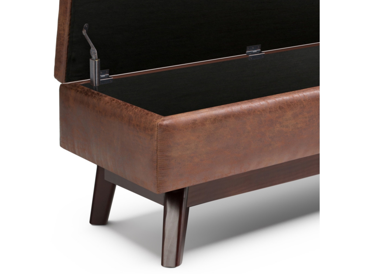 Owen Brown Faux Air Leather Modern Storage Ottoman, Distressed Saddle Brown, large