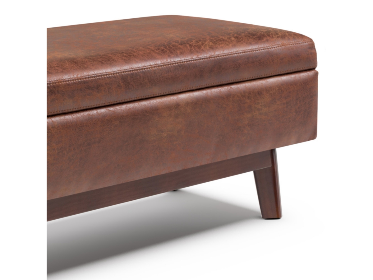 Owen Brown Faux Air Leather Modern Storage Ottoman, Distressed Saddle Brown, large