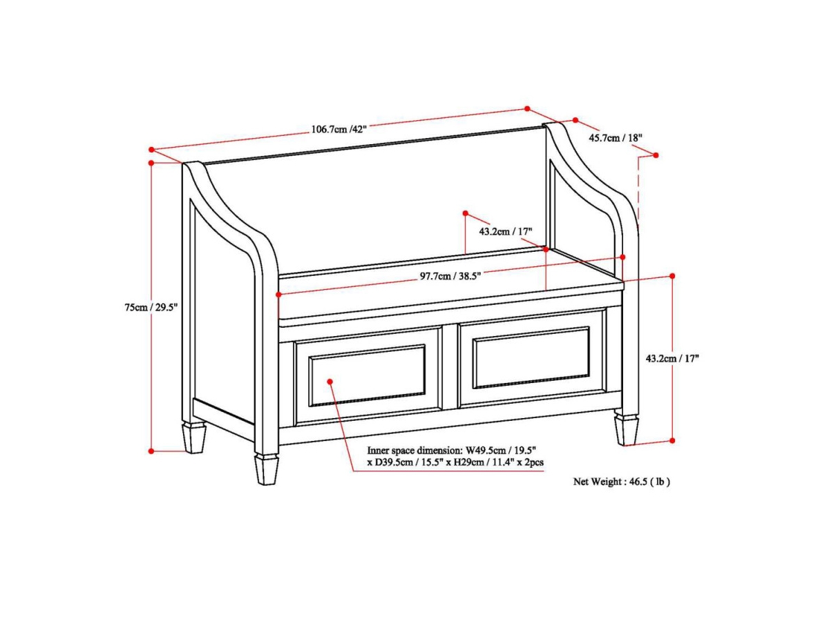 Connaught Entryway Brown Storage Bench, Brown, large