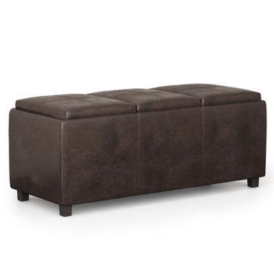 Avalon Brown Faux Air Leather Storage Ottoman, Distressed Brown, large