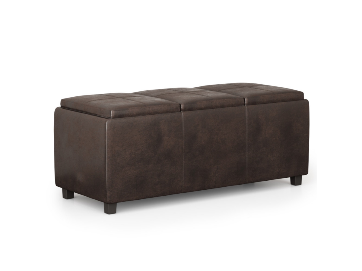 Avalon Brown Faux Air Leather Storage Ottoman, Distressed Brown, large