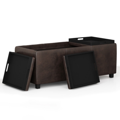 Avalon Brown Faux Air Leather Storage Ottoman, Distressed Brown, large