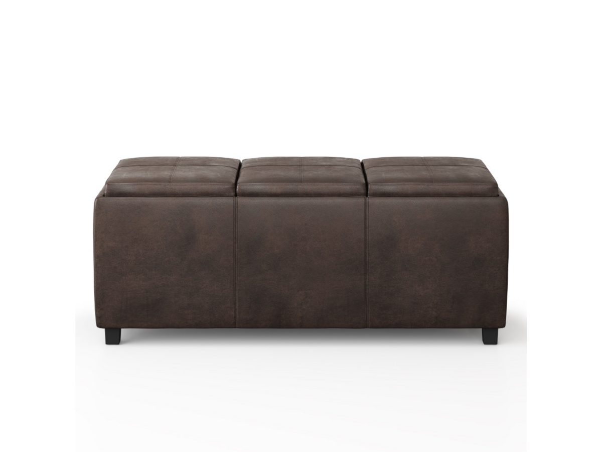Avalon Brown Faux Air Leather Storage Ottoman, Distressed Brown, large