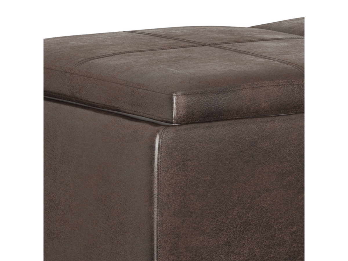 Avalon Brown Faux Air Leather Storage Ottoman, Distressed Brown, large